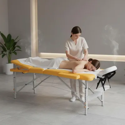 Image de Mucola table de massage 3 zones table de massage pliante table cosmétique table de massage table thérapeutique mobile châssis en aluminium - blanc / orange