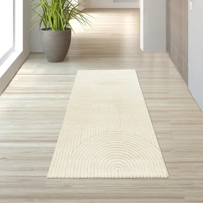 Obrázok produktu pre Moderný koberec do obývačky s elegantným oblúkovým vzorom v krémovej farbe Veľkosť - 80 x 150 cm