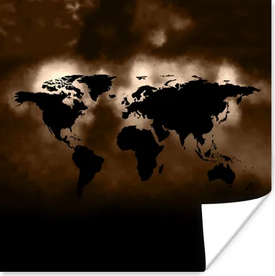 Produktbild von MuchoWow® Poster Weltkarte - Sepia - Schwarz 75x75 cm - Wand Dekoration