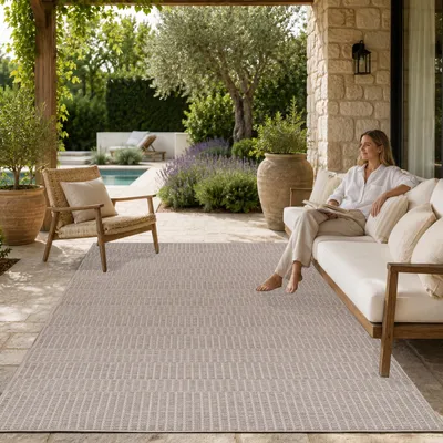 Produktbild von Outdoor Teppich Flachgewebe modern Boho Ethno wetterfest Außenbereich Grösse 80x250 cm