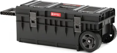 A black rolling tool chest is shown against a white background.