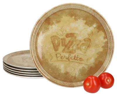 Immagine prodotto di 6 piatti da pizza Perfetto gialli, Ø 31,5 cm, per 6 persone, vassoio da portata in porcellana