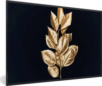 Produktbild von MuchoWow® Gerahmtes Poster Pflanze - Blätter - Gold - Schwarz - Luxus 60x40 cm - Poster mit Schwarzem Bilderrahmen Wandposter Rahmen Foto Bilder - Printing - Wanddeko Schlafzimmer