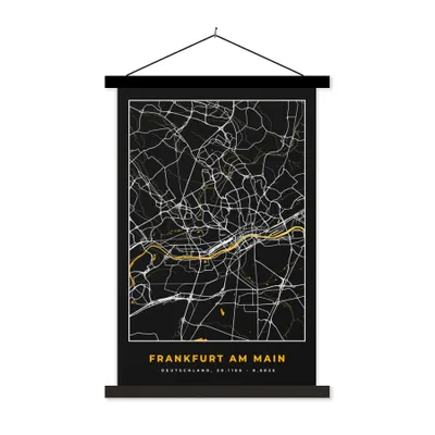 Produktbild von MuchoWow® Textilposter Frankfurt Am Main - Gold - Stadtplan - Karte - Deutschland 60x90 cm mit schwarzem Rahmen - Poster Wohnzimmer