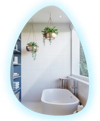 Produktbild von LED Spiegel 50x70 cm – kaltweiß 6500K – rahmenloser Wandspiegel in organischer Form – unregelmäßiger Badspiegel mit moderner LED Beleuchtung