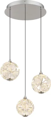 Produktbild von Globo Lighting Hängeleuchte Metall verchromt, K9 Kristalle klar, Kabel PVC schwarz, Höhe kürzbar, ø: 410mm, H: 1500mm, inkl. LED 24W 230V, 2700lm Source, 2000lm Output, 3000K