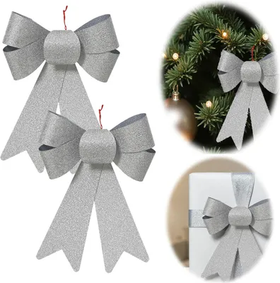 Produktbild von LS-LebenStil 2x XL Weihnachtsschleife Set 17cm Silber Schleife Weihnachts-Deko Christbaum-Schmuck Tannenbaum Geschenk Hochzeit Advent Adventskranz