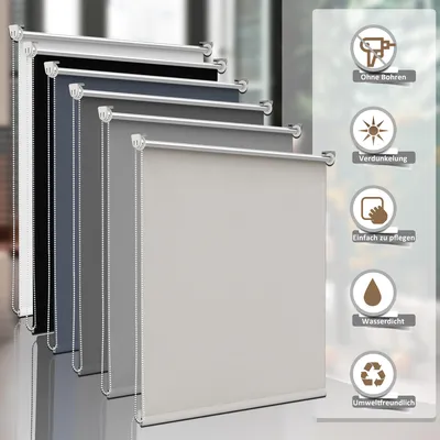 Produktbild von Verdunklungsrollo 95 x 220 cm Thermorollo Fensterrollo Creme Klemmfix Rollo ohne Bohren