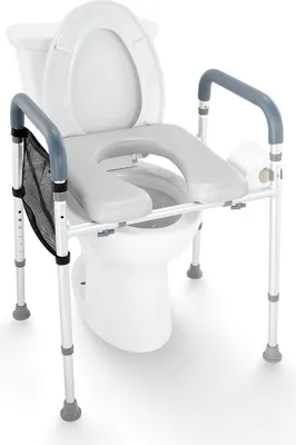 Produktbild von Erhöhter Toilettensitz, 7-stufige Höhenverstellung 490–640 mm, 158,7 kg Tragkraft, mit komfortabel gepolstertem Aluminiumrahmen, universeller Toilettensitzerhöhung, für ältere Menschen, Menschen mit Behinderung, Schwangere, medizinische Zwecke