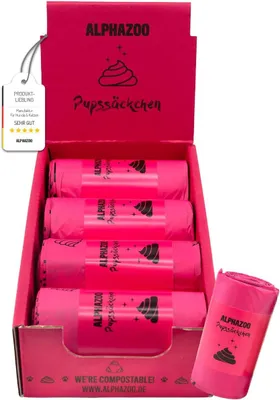 Productafbeelding van Hondenpoepzakjes 120 stuks, roze, lekvrij, biopolymeren, voor wandelen