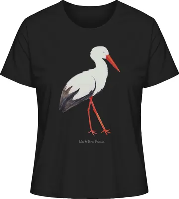 Produktbild von Mr. & Mrs. Panda Damen T-Shirt Storch Größe XL - Schwarz - Geschenk, Gute Laune, Basic, Geburt, Mütter, Kurzarmshirt, für Frauen, Störche, Baby, Baumwollshirt, Oberteil