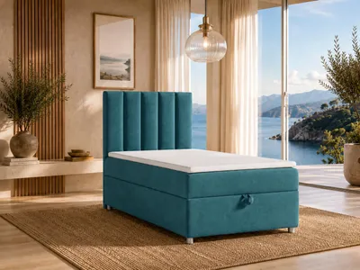 Produktbild von Best for Home Boxspringbett mit Bettkasten Trinity K10-SINGLE 90x200 Bonellfederkern inkl. Topper - Turkis, KI-generiertes Bild