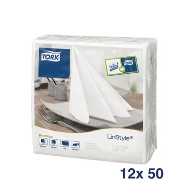 Produktbild von Tork LinStyle Dinnerservietten weiß 40cm (600 Stück)