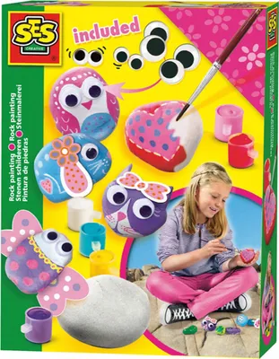 Produktbild von SES Creative 14843 – Steine Dekorieren Set für Kinder, Inklusive Wackelaugen und Farben, Zeichenschablonen-Set für Kinder, 5 Jahr(e), Gemischte Farben, 1 Stück(e)