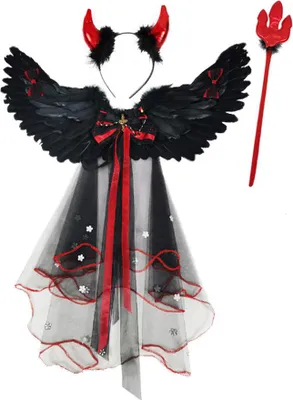 Obrázok produktu pre Halloween kostým Set Diabolský anjel Cospaly Kostým Halloween Party Cosplay Prop Deti Perie Krídlo Fancy šaty pre Halloween Karneval Tematické Cosplay Party Príslušenstvo