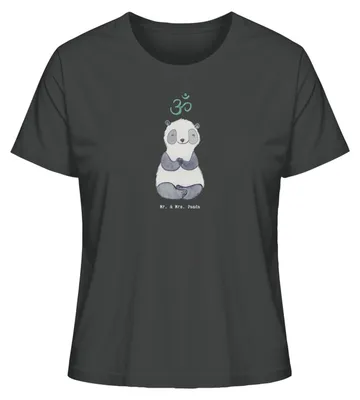 Produktbild von Mr. & Mrs. Panda damen shirt Panda Meditieren Größe S - Anthrazit - Geschenk, Meditationskurs, T-Shirt für Frauen, Oberteil, Mit Spruch, Meditation, Basic