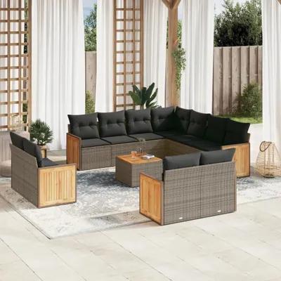 Produktbild von Design 12-tlg. Garten-Sofagarnitur mit Kissen Grau Poly Rattan, Gartenmöbel-Sets 2024 Neu