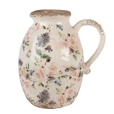 Zdjęcie produktu dla Clayre & Eef Dzbanek dekoracyjny 20x16x22 cm Beżowo-różowe ceramiczne kwiaty