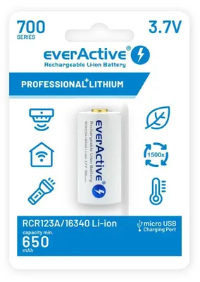 Obrázek produktu pro Baterie everActive 16340 3,7V Li-ion 700mAh micro USB s ochranou