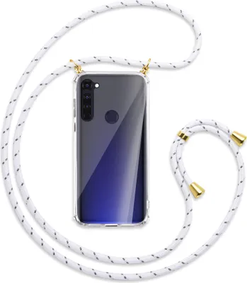 Produktbild von Handykette Backcover-Schutzhülle mit Band (Metall goldfarben) für Motorola Moto G Pro, G Stylus - weiß/grau
