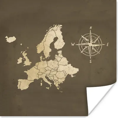 Produktbild von MuchoWow® Poster Europa-Karte - Vintage - Windrose 30x30 cm - Wandposter - Printing