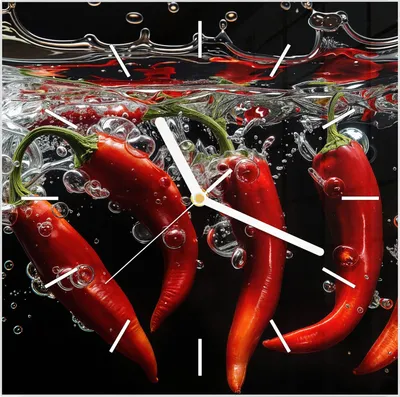 Produktbild von Wanduhr aus Glas mit Motiv Chili unter Wasser- 30 x 30 cm - inkl. Aufhängesystem