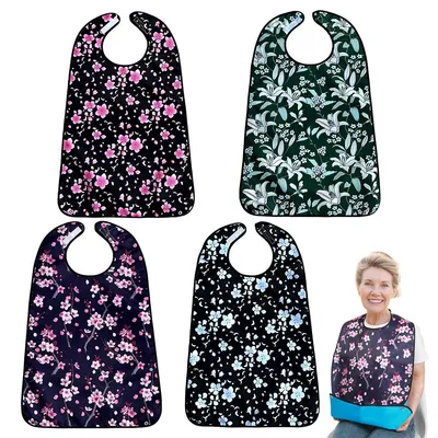 Produktbild von Erwachsene Lätzchen für ältere Frauen, 4pcs Lätz für Erwachsene Senioren Waschbar, Wiederverwendbare Mahlzeiten Kleiderschutz mit Auffangschale