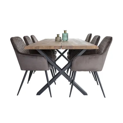 Produktbild von Tony Essgruppe , 1 Esstisch und 6 Stühle mushroom und Eiche.