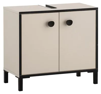 Produktbild von Waschbeckenunterschrank - B 65 cm - 2 Türen - Cremebeige - Schwarz