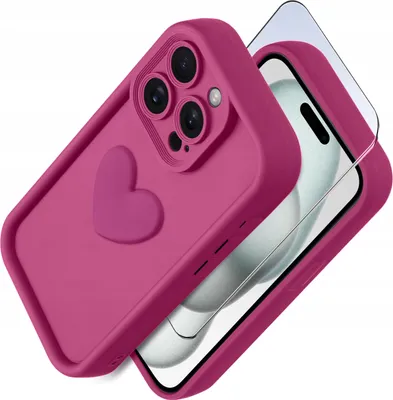 Zdjęcie produktu dla Etui do iPhone 15 Pro silikonowe MATOWE serce + Szkło ochronne na ekran 9H