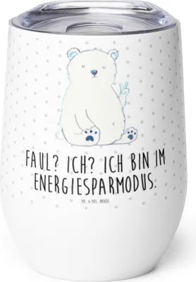 Produktbild von Mr. & Mrs. Panda Thermobecher Eisbär Faul - Weiß - Geschenk, Isolierbecher, Arbeit, Bär, Entspannen, edelstahl, Büro, thermosbecher, Homeoffice, Teddy, glühweinbecher