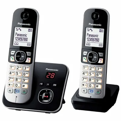Produktbild von Panasonic KX-TG6822FRB, DECT-Telefon, Kabelloses Mobilteil, Freisprecheinrichtung, 120 Eintragungen, Anrufer-Identifikation, Grau, Silber