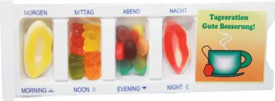 Immagine prodotto di Scatola di compresse per la guarigione con gomme da masticare alla frutta articolo scherzoso 25g
