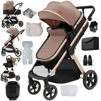 Produktbild von 3-in-1-Kombikinderwagen - Reisesystem - Faltbar - Wendeaufsatz - Verstellbare Rückenlehne - Leinenbezug - Khaki