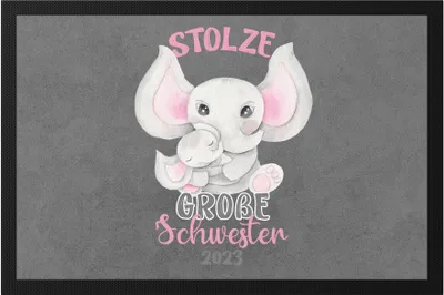 Produktbild von Stolze Große Schwester 2023 Fußmatte Elefanten Liebe Familie Schwesternliebe Zusammenhalt Geschwister Geborgenheit