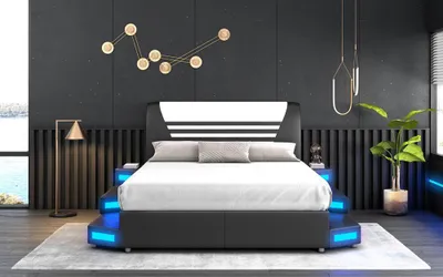 Produktbild von Luxus Led Beleuchtetes Schlafzimmer Bett Lederbett 180x200 Möbel Betten