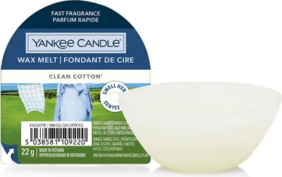 Produktbild von Yankee Candle Clean Baumwolle, andere, Weiß, Moschus, Vetivergras, Zeder, Moschus, Maiglöckchen, Rose, Bergamotte, Frisches Grün, 70 mm, 30 mm