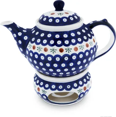 Produktbild von Bunzlauer Keramik 1,25L Teekanne mit Stövchen – Klassische, rundliche Form mit elegant geschwungenem Ausguss, Dekor 41