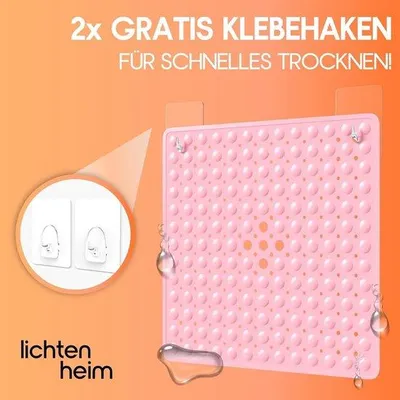 Produktbild von Antislip Douchebad 53 x 53 cm mit 2 Haken, BPA-frei, schimmelbeständig und waschbar, rosa