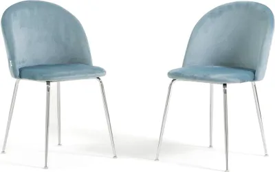 Immagine prodotto di Set di 2 sedie da pranzo imbottite, gambe in metallo, design elegante per cucina, sala da pranzo, bar e ristoranti SARA - Azzurro/argento