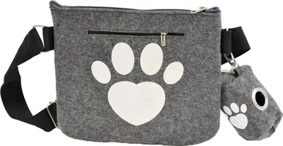 Produktbild von Hunde Leckerli Tasche mit Kotbeutelspender Filz Grau Pfote
