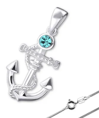 Produktbild von Kette Silber Anker Kristall Anhänger mit Halskette Blau