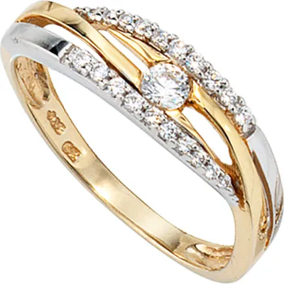 Produktbild von JOBO Damen Ring 333 Gold Gelbgold Weißgold kombiniert mit Zirkonia Goldring Größe 50