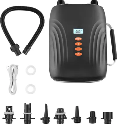 Immagine prodotto di Pompa per paddleboard VEVOR (20 PSI) a batteria ricaricabile, pompa pneumatica elettrica per SUP a due stadi con spegnimento automatico e connettore automatico da 12 V DC, gonfiaggio e sgonfiaggio ideale per gommoni