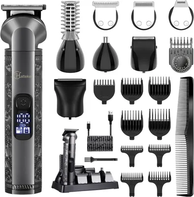 Produktbild von Hatteker 8-in-1 Männerpflegeset – Zero-Gap-T-Klinge Trimmer, Barttrimmer, Haarschneider, Nasen- & Ohrtrimmer, kabellos, wasserdicht, elektrisch