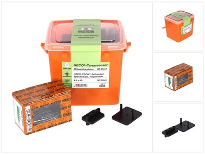 Produktbild von HECO Terrassengleiterset Mittelstück 30 tlg. ( 48715 ) mit HECO TOPIX 4,5 x 50 mm HD 20 Schrauben Set in Kunststoffbox