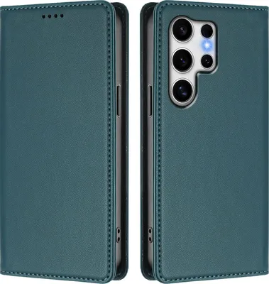 Image de Etui en cuir pour Samsung Galaxy S25 Ultra, étui magnétique en cuirPolyuréthaneavec support Vert