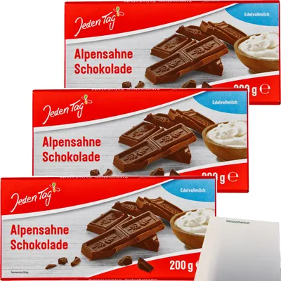 Produktbild von Jeden Tag Schokolade Alpensahne 3er Pack (3x200g Packung) + usy Block