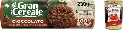 Produktbild von 12x Mulino bianco Gran Cereale Cacao, Kakaokekse mit einem vollen Geschmack, reich an Ballaststoffen 230g + Italian Gourmet polpa 400g