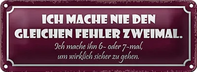 Produktbild von Blechschild Spruch 27x10cm nie den gleichen Fehler zweimal Dekoration